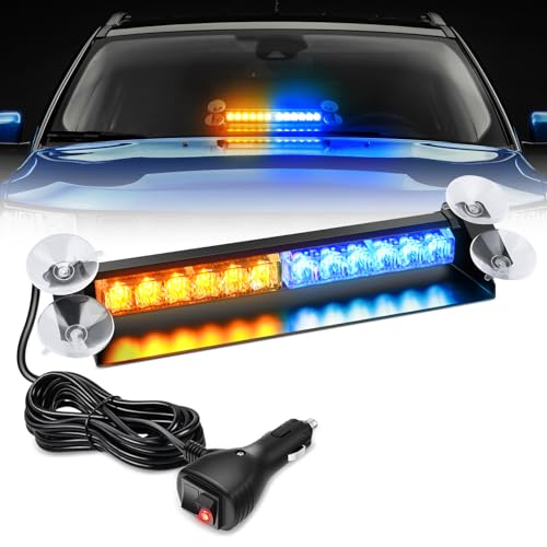 Nilight 12LED Traffic Advisor Strobe Light Bar Amber Blue Emergency Warning Hazard Safety Dash Front/Rear Windshield Flashing Lights for Cars Trucks Police Firefighter Plow Construction Vehicles - color: Amber Blue, size: 12LED