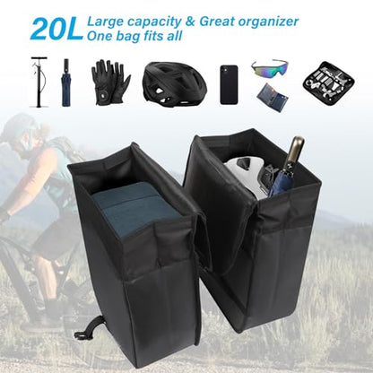 MOSISO 20L Bike Panniers, 2 Pack Waterproof Panniers Bike Bag, Large Capacity Flap Bicycle Rear Rack Seat Luggage Storage Trunk Bag for Road Mountain Cycling Traveling Commuting, Black