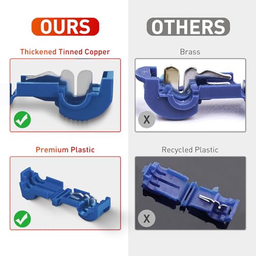 Nilight 120PCS/60 Pairs Quick Splice Disconnect Wire Terminals T-Tap Spade Connectors Blue 16-14 AWG Male Female Fully Insulated Crimp Self-Stripping Kit - size: 120Pcs 16-14AWG