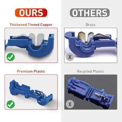 Nilight 120PCS/60 Pairs Quick Splice Disconnect Wire Terminals T-Tap Spade Connectors Blue 16-14 AWG Male Female Fully Insulated Crimp Self-Stripping Kit - size: 120Pcs 16-14AWG