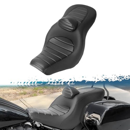 One-Piece Driver Passenger Seat Motorcycle 2-Up Seat with Driver Backrest Cushion Pad Compatible with Harley Softail Sport Glide FLSB Low Rider FXLR FXLRS FXLRST 2018-Later (Black Stripe Stitching) - style: Black Stripe Stitching with Backrest