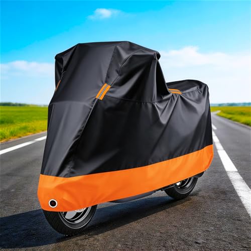 Motorcycle Cover Waterproof Outdoor, 210D Oxford All-Weather Rain Dust Protection with Lock Holes & Sealed Seams