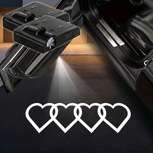 2PCS Interlocking Hearts Car Door Lights Projector, Magnetic Logo Projector Door Lights, Wireless LED Welcome Puddle Light, Heart Car Accessories Decor, Heart Gifts for Women Men, Fit All Vehicles - color: Interlocking Heart