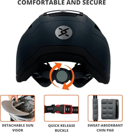 XNITO Bike Helmet with LED Lights - Urban Bicycle Helmet for Adults, Men & Women - CPSC & NTA-8776 Dual Certified - Class 3 E-Bikes, Scooters, Onewheel, Commuter, Mountain - color: Obsidian, size: Medium