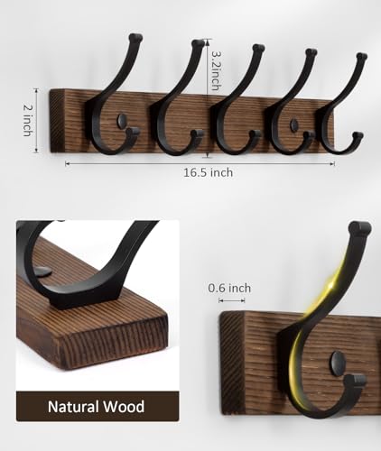 Optish Coat Rack Wall Mount, 16.5 Inches Wood Coat Hooks, Wall Hooks for Hanging, Hat Rack Bag Hanger Key Holder for Wall, Purse Hanger Towel Racks for Bathroom (1Pack, Brown) - color: Brown