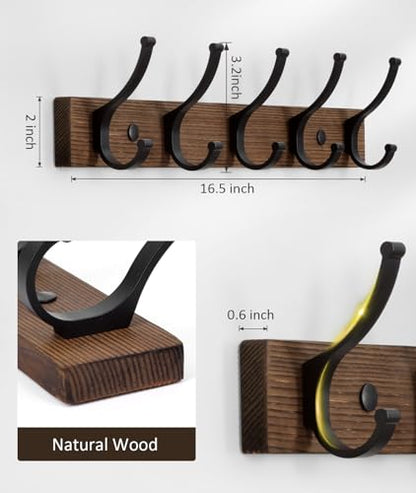 Optish Coat Rack Wall Mount, 16.5 Inches Wood Coat Hooks, Wall Hooks for Hanging, Hat Rack Bag Hanger Key Holder for Wall, Purse Hanger Towel Racks for Bathroom (1Pack, Brown) - color: Brown