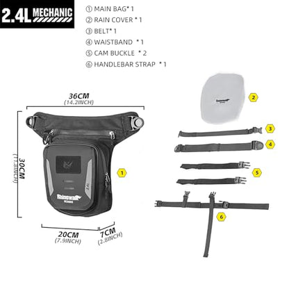 Rhinowalk Motorcycle Fuel Tank Bag, Magnetic Quick Release, Black, One Size, Leg Bag, Waist Pack