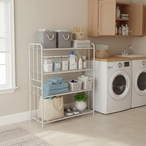 HOSY 4-Tier Metal Shoe Rack, Adjustable Shoe and Boot Storage Rack, Free Standing Utility Shelf (White) - color: White