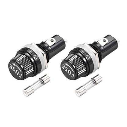 uxcell Screw Cap Panel Mounted Fuse Holder AC 125V/15A 250V/10A Black with 5 x 20mm Glass Fuse 2Set - size: 5 x 20mm