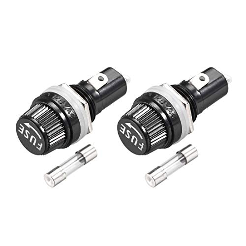 uxcell Screw Cap Panel Mounted Fuse Holder AC 125V/15A 250V/10A Black with 5 x 20mm Glass Fuse 2Set - size: 5 x 20mm