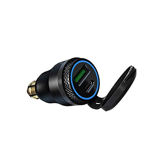 iMESTOU Aluminum DIN Plug 30W 5A Power Delivery Motorcycle Dual USB Charger QC 3.0 Quick Charge Power Adapter Waterproof Fits for 12V-24V BMW Ducati Triumph DIN Socket - color: Black