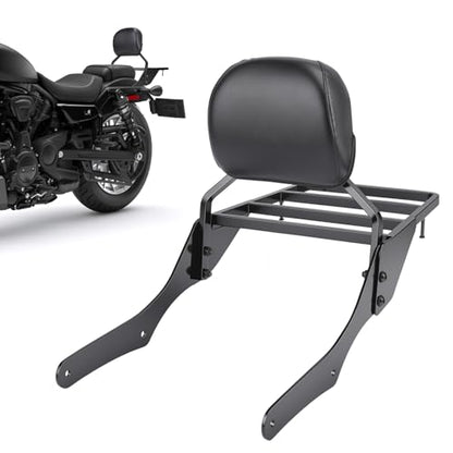 Motorcycle Sissy Bar Backrest with Luggage Rack for Harley Nightster RH975 RH975S 2022-2025, Foldable 3 in 1 Driver Passenger Backrest Pad, Detachable Rear Seat Back Support