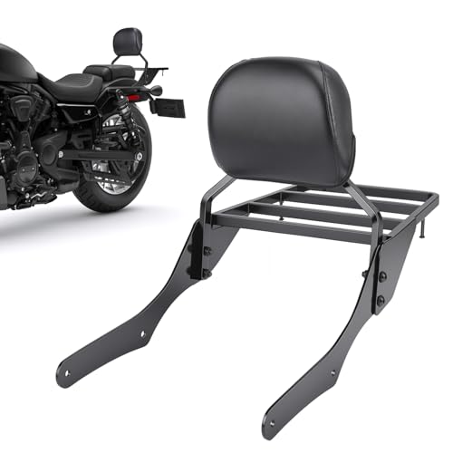 Motorcycle Sissy Bar Backrest with Luggage Rack for Harley Nightster RH975 RH975S 2022-2025, Foldable 3 in 1 Driver Passenger Backrest Pad, Detachable Rear Seat Back Support
