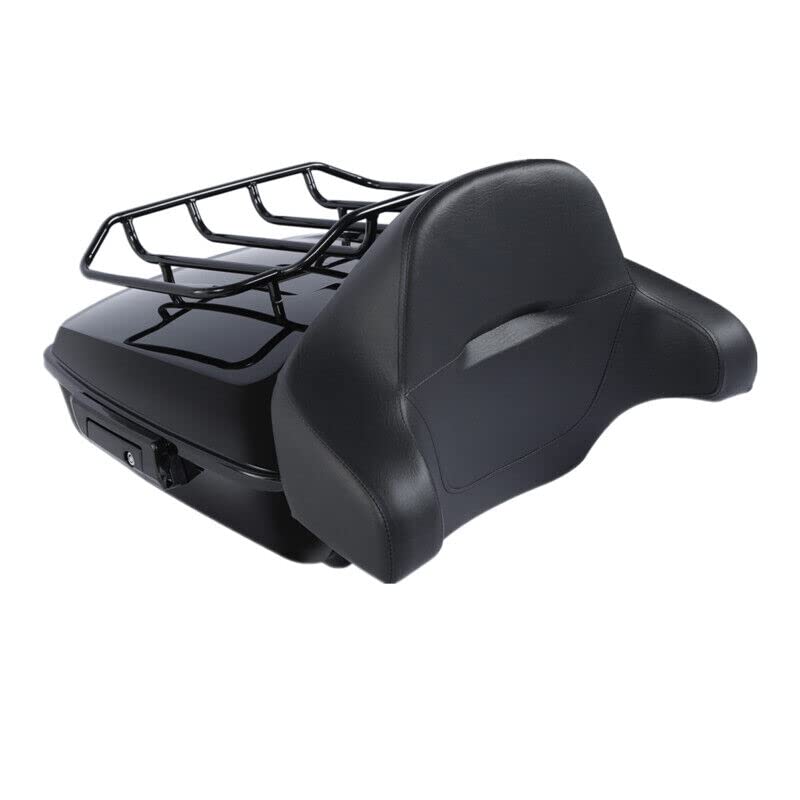 TCMT Chopped Motorcycle Trunk Box Backrest Detachable Mounting Luggage Rack Base Plate Fit For Harley Touring 1997-2008 Road King Road Street Electra Glide Pack - color: Set C2 Black Latches#Black Rack+Plate