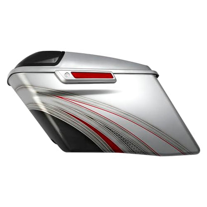 HR3 Custom 4" Stretched Hard Saddlebags w/Speaker Lids Compatible with 2014-later Harley Touring Road King Road Glide Street Glide Ultra Limited FLHT (Candy Red/Silver Honeycomb Fade) - color: Custom- Candy Red / Silver Honeycomb Fade