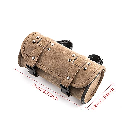 Universal Motorcycle Handlebar Bag, PU Leather Adjustable Fork Bag, Sissy Bar Tool Bags, Motorcycle Saddle Bags with Quick Release Buckles (Brown), (APE-MTGB38) - color: Brown 2