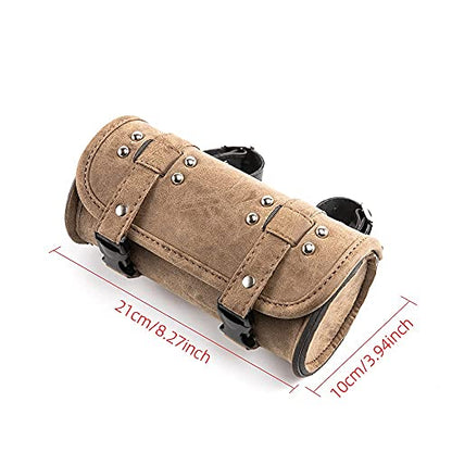 Universal Motorcycle Handlebar Bag, PU Leather Adjustable Fork Bag, Sissy Bar Tool Bags, Motorcycle Saddle Bags with Quick Release Buckles (Brown), (APE-MTGB38) - color: Brown 2