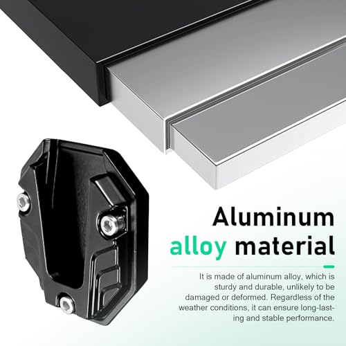 1PC Motorcycle Kickstand Pad, Alloy Anti-Slip Side Stand Extension Plate, Enlarged Bottom Anti-Sink Foot Support, Universal for Most Motorcycles (Black)