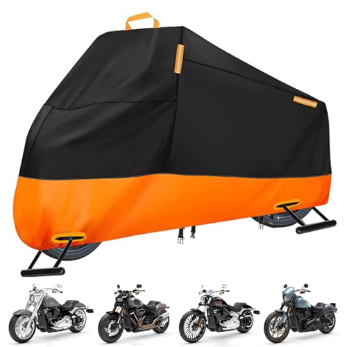 Motorcycle Cover Waterproof Outdoor, 300D Heavy Duty Motorcycle Cover for Harley Davidson Sportster 1200 883 Fat Boy 114 Street Bob, All Seasons Protection Scooter Cover Fits up to 96" - size: XXL (Fits up to 96")