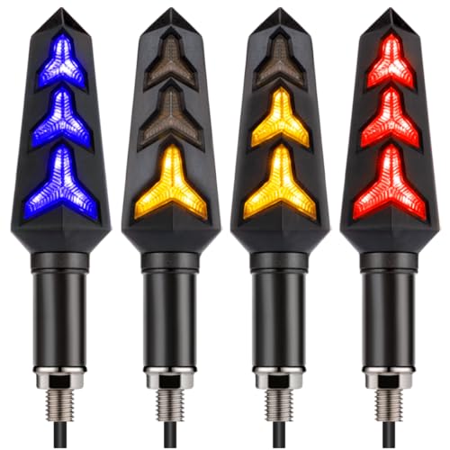 Sequential Turn Signal Motorcycle Blinkers LED Front Rear Flowing Indicators Daytime Running Light Universal Compatible with Harley Honda Kawasaki Suzuki Yamaha (Blue/Amber/Red) - color: Blue/Amber/Red