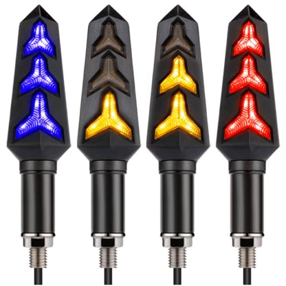Sequential Turn Signal Motorcycle Blinkers LED Front Rear Flowing Indicators Daytime Running Light Universal Compatible with Harley Honda Kawasaki Suzuki Yamaha (Blue/Amber/Red) - color: Blue/Amber/Red