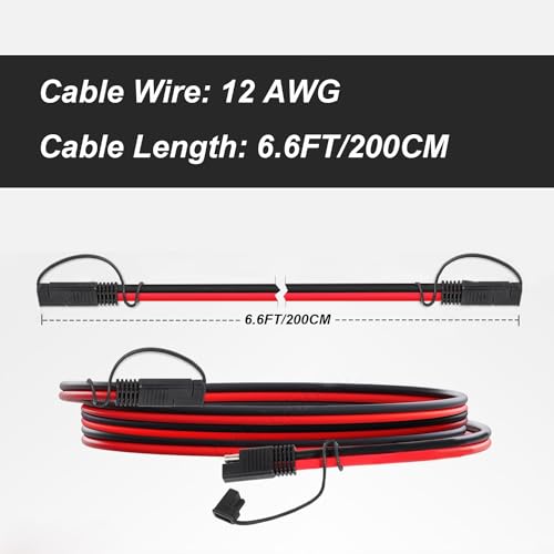 FXC 12AWG SAE to SAE Extension Cable Quick Disconnect SAE Connector with Dust Cap for Automotive RV Motorcycle Solar Panel SAE Plug Battery Charging Cable(6.6FT 12 Gauge) - size: 6.6FT