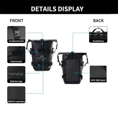 Motorcycle Rear Rack Bag 8L Waterproof Motorcycle Tail Bag PVC Pannier for Motorbike, Dirt Bike, Bicycle and Camping