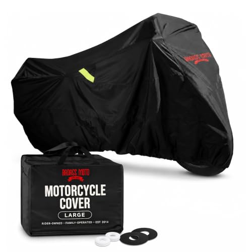 Badass Moto Ultimate Motorcycle Cover Waterproof Outdoor Heavy Duty Durable All Season Storage Harsh Weather Sun Rain Cover fits Harley Davidson Street Glide, Vulcan, Shadow, Cruiser Bikes. Large 97L - color: Badass Black, size: [L] 97"L x 41"W x 57"H
