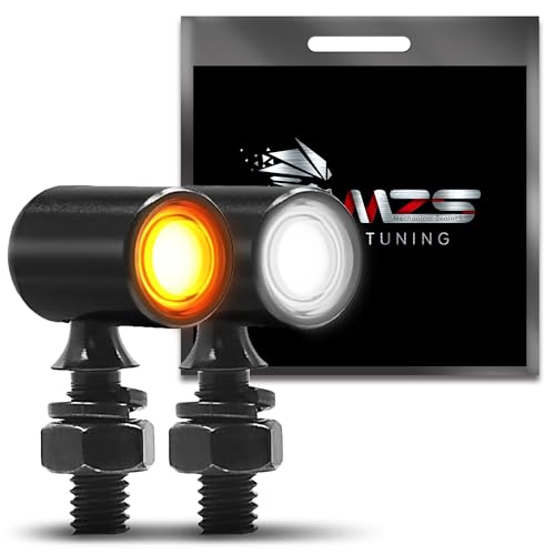MZS Motorcycle Rear LED Turn Signals, Amber & White Light Mini Turn Signal Tail Light, Minimalist Design, Universal 6mm Screw Compatible with Most Family Motorcycles - color: White/Amber, size: Mini Size Front