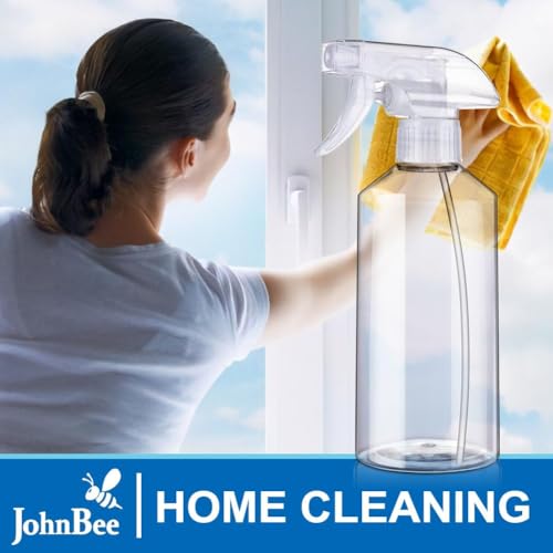 JohnBee Spray Bottles - 16.9oz/2Pack - Premium Adjustable Spray Bottles for Cleaning - No Leak And Clog Mister Spray Bottle - Spray Bottle For Hair, Plants, Pet, Vinegar, And Rubbing Alcohol Reagent - color: Clear