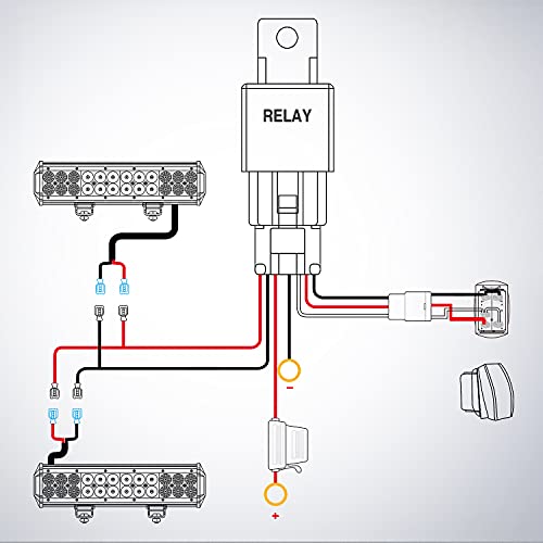 Nilight 10011W 16AWG Wiring Harness Kit-2 Leads LED Light Bar 12V On/Off 5 Pin Rocker Switch Power Relay Blade Fuse for Jeep Boat Trucks, 2 Years Warranty - color: 16AWG Wiring Harness-2 Leads