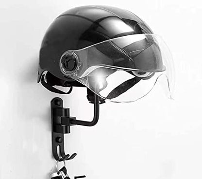 Motorcycle Helmet Rack,Helmet Holder for Bike，Helmet Holder Wall Mount 180 Degree Rotation Helmet Hanger with 2 Hooks for Motorcycle Bike Coats, Caps, Baseballs, Rugby Helmet