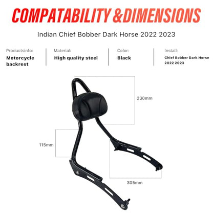 Motorcycle Passenger Backrest for Indian Chief Bobber Dark Horse 2022-2023, Road Glide Sissy Bar, Detachable Passenger Assembly Backrest Pad (Black)