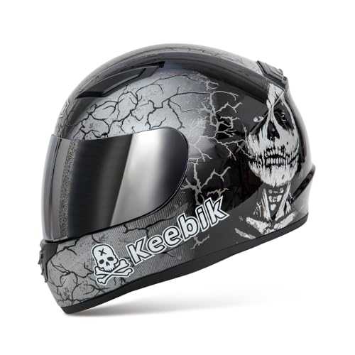 Motorcycle Skull Helmets for Adult Men Women, Full Face Lightweight Street Bike Racing DOT Graffiti Helmet with Extra Clear Visor - color: MOR2