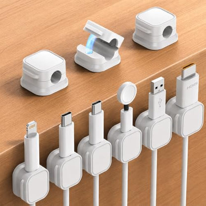 nyareka18-Pack Adhesive Cable Organizer Clips for Desk, White | Strong acrylic adhesive, One-hand spring lock, Compact keycap design, Residue-free removal, Black & White options - color: White