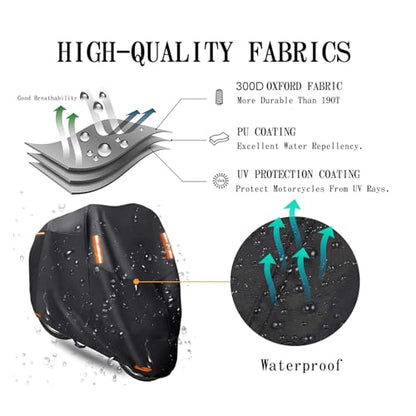 Motorcycle Cover,300D Motorbike Covers All Season Universal Weather Waterproof Outdoor UV Protection with 4 Reflective Strips & Storage Bag,3XL Motorcycles Vehicle Covers - size: 3XL(265X105X125cm)