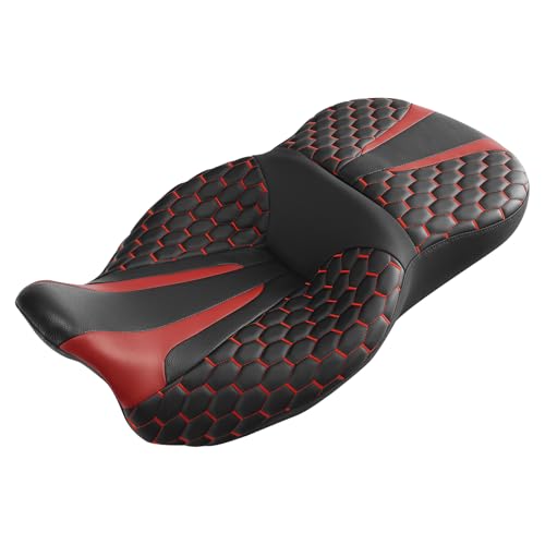 C.C. RIDER Driver& Passenger Seat Mammock Seat Extended Reach Seat Fit For Harley Touring 2009-2023 Road Glide Street Glide Road King Electra Glide CVO Models 2009-2022 - color: 37# Red