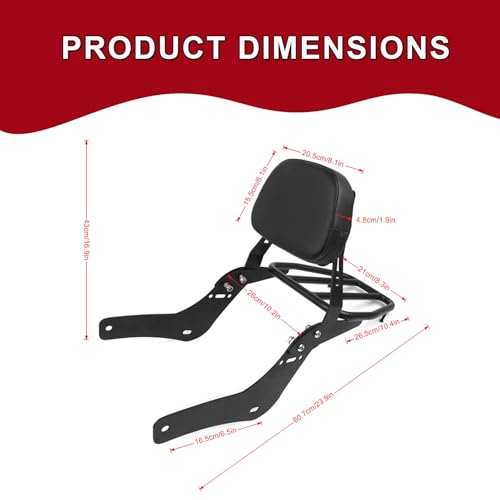 Worldmotop Motorcycle Sissy Bar Backrest Rear Passenger Seat for Honda CMX 500 Rebel CMX 300 CMX500 2017-2022 Detachable Backrest Pad (A)