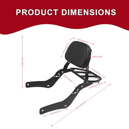 Worldmotop Motorcycle Sissy Bar Backrest Rear Passenger Seat for Honda CMX 500 Rebel CMX 300 CMX500 2017-2022 Detachable Backrest Pad (A)