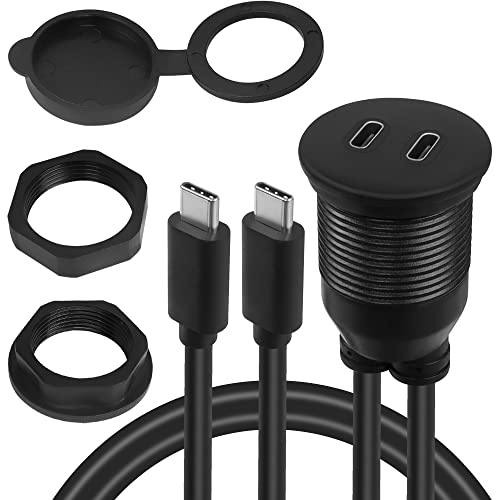 QIANRENON Dual USB C Threaded Flush Mount Waterproof Cable 10Gbps 2 USB C 3.1 Male to Female Panel Mount Extension Cable Support 4K@60HZ Audio and Video Transmission 1m/3.3ft