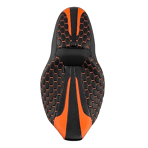 C.C. RIDER Gel 2 Up Rider Driver&Passenger Seat Fit for Harley Touring Road King Street Glide Electra Glide Tri 2009-2023 - color: Black Orange Gel Seat