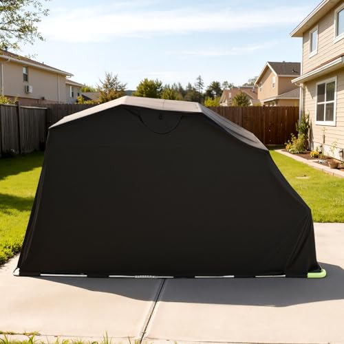 VEVOR Motorcycle Storage Shelter 136 x 54 x 75 in with Security Lock, 600D Oxford Flip-Up Garage Tent, Heavy-Duty All-Weather Motorcycle Cover Shed with 2 Side Windows, Outdoor Vehicle Shelter, Black - size: 136 x 54 x 75 inch