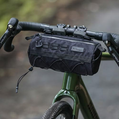 Rhinowalk Bike Handlebar Bag 2.8L Waterproof Front Tube Bag for Road, Gravel, and Mountain Bikes, Cylindrical EVA Frame Pack with Shoulder Strap (Black) - color: Black