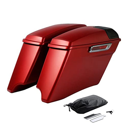 HR3 Wicked Red Denim 4" Stretched Hard Saddlebags w/Speaker Lids Compatible with 2019 Street Glide Special FLHXS Road Glide Special FLTRXS (Replace for OEM) - color: Wicked Red Denim