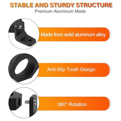 Light Bar Mounts Roll Cage - 360° (40°x9) Rotating Aluminium LED Lights Bar Bracket for 1.75”-2” Roll Bar UTV ATV Accessories, Mounting Clamp for Truck Off-Road Motorcycle M6 M8 M10, Pack 2