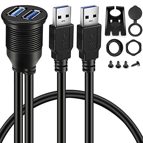 2 Pack Dual USB 3.0 Car Mount Flush Cable - USB3.0 Male to Female Car Mount Extension Cable - Waterproof for Truck, Boat, Motorcycle - Dashboard Panel - 3ft - size: 2pcs 3ft