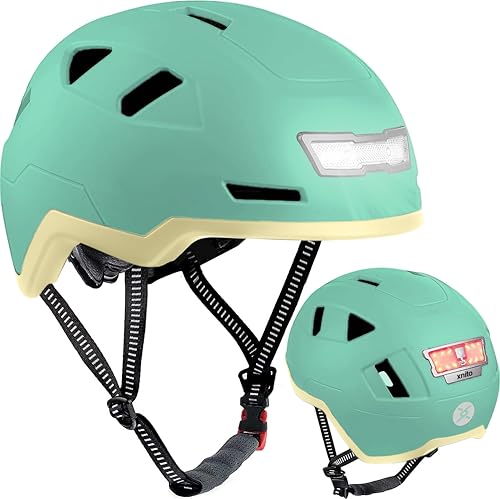 XNITO Bike Helmet with LED Lights - Urban Bicycle Helmet for Adults, Men & Women - CPSC & NTA-8776 Dual Certified - Class 3 E-Bikes, Scooters, Onewheel, Commuter, Mountain - color: Mint, size: Large