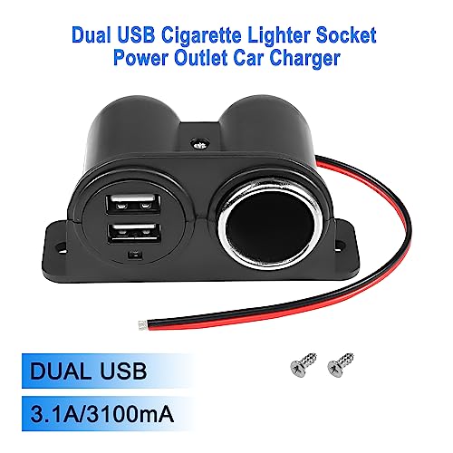 MEIRIYFA Dual USB Cigarette Lighter Socket Power Outlet Car Charger, 3.1A Dual USB + Cigarette Lighter 12/24V Power Adapter Replacement for Vehicle Truck SUV Motorcycle Boat