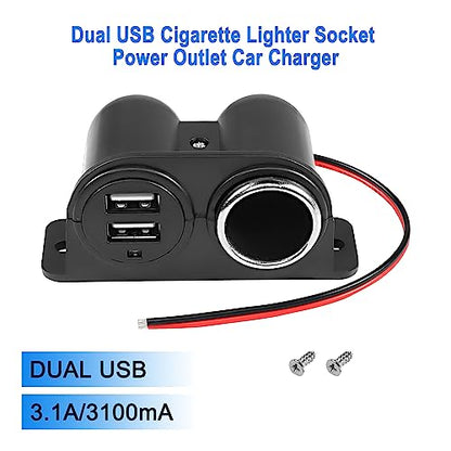 MEIRIYFA Dual USB Cigarette Lighter Socket Power Outlet Car Charger, 3.1A Dual USB + Cigarette Lighter 12/24V Power Adapter Replacement for Vehicle Truck SUV Motorcycle Boat