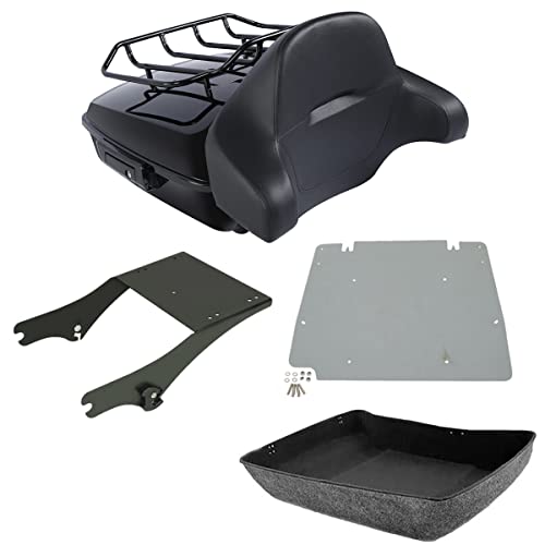 TCMT Chopped Motorcycle Trunk Box Backrest Detachable Mounting Luggage Rack Base Plate Fit For Harley Touring 1997-2008 Road King Road Street Electra Glide Pack - color: Set C2 Black Latches#Black Rack+Plate
